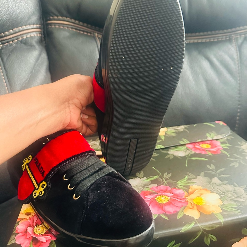 Prada Velvet Black and Red Sneakers - Picture 7 of 7